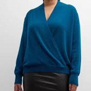 NWT Neiman Marcus Peacock Cashmere Faux Wrap Sweater